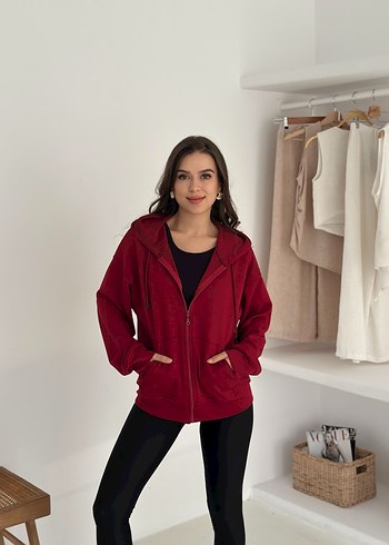 Bordo Kapüşonlu Rahat Sweatshirt HIRKA