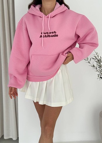 diğer Beden Pembe Kapüşonlu Kadın Sweatshirt