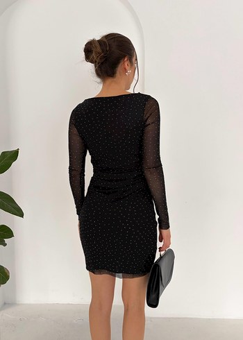 Uzun Kollu Siyah Mini Abiye Elbise - Görsel 3