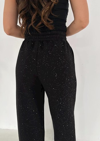 Kadın Siyah Simli Rahat Kesim Eşofman - Görsel 2