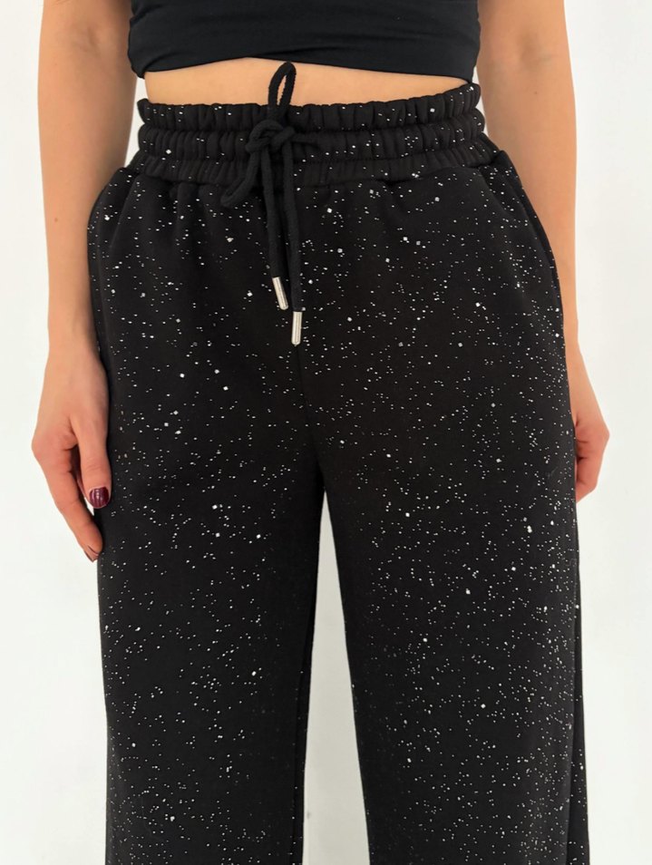 Kadın Siyah Simli Rahat Kesim Eşofman - Görsel 3