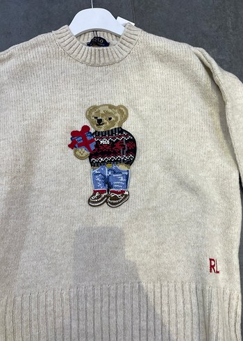 Nakışlı Ayıcık Desenli Bej Triko Kazak - Görsel 8