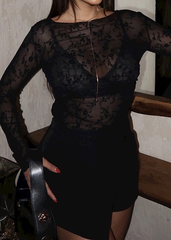 Dantel Detaylı Siyah Kadın Bluz - Görsel 8