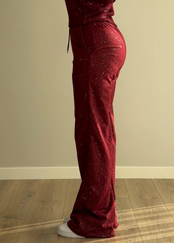 Bordo Simli Kadın Eşofman Altı - Görsel 3