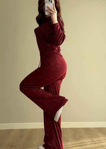 Bordo Simli Kadın Eşofman Altı - Görsel 4