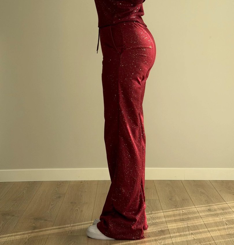 Bordo Simli Kadın Eşofman Altı - Görsel 3