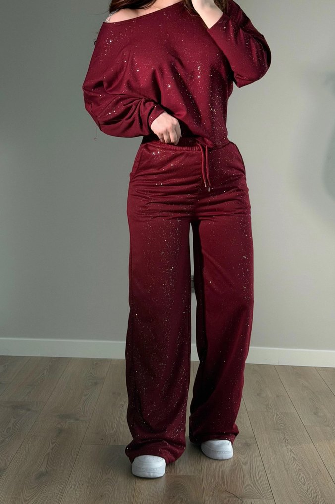 Bordo Simli Kadın Eşofman Altı - Görsel 2