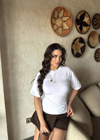 Beyaz Kısa Kollu Salaş Tişört bağlamalı - Görsel 2