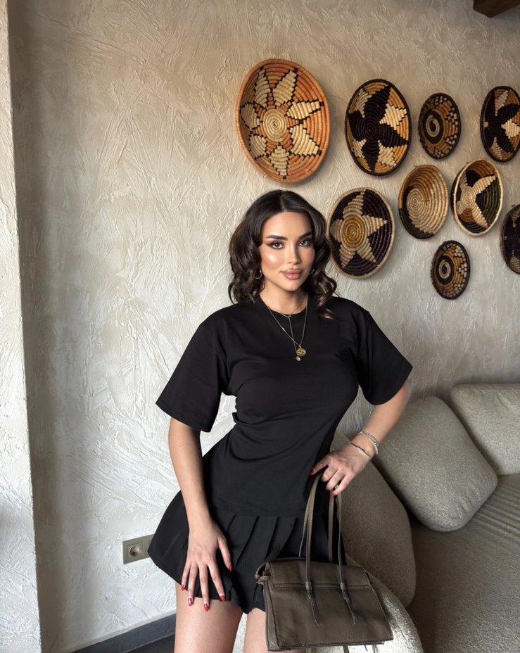 Siyah Denim Kadın Tişört bağlamalı - Görsel 3