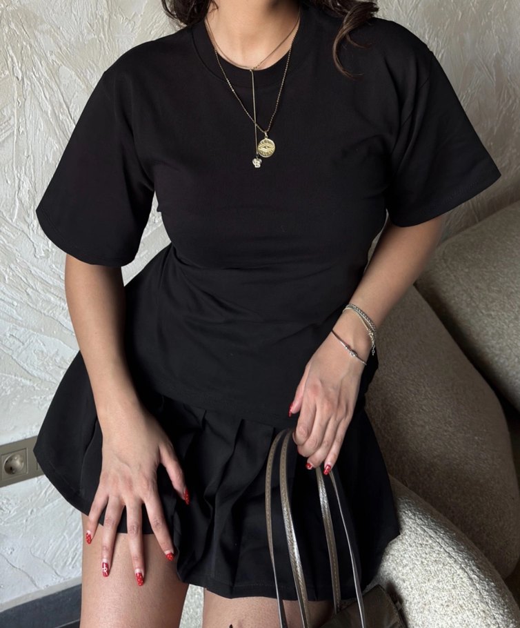 Siyah Denim Kadın Tişört bağlamalı - Görsel 4