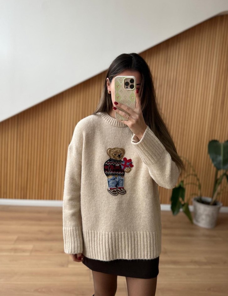 Nakışlı Uzun Kollu Kadın Triko Kazak - Görsel 4