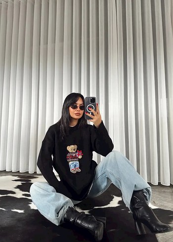 Siyah Baskılı Salaş Kadın  - Görsel 2