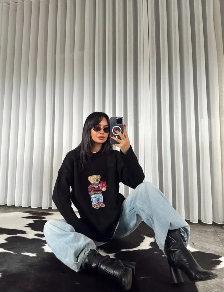 Siyah Baskılı Salaş Kadın  - Görsel 2