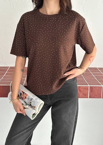 Kahverengi Baskılı Kısa Kollu Tişört - Görsel 2