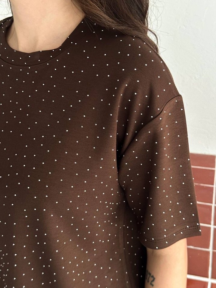 Kahverengi Baskılı Kısa Kollu Tişört - Görsel 3