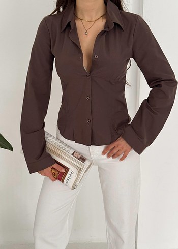 V Yaka Uzun Kollu Kadın Gömlek - Görsel 3