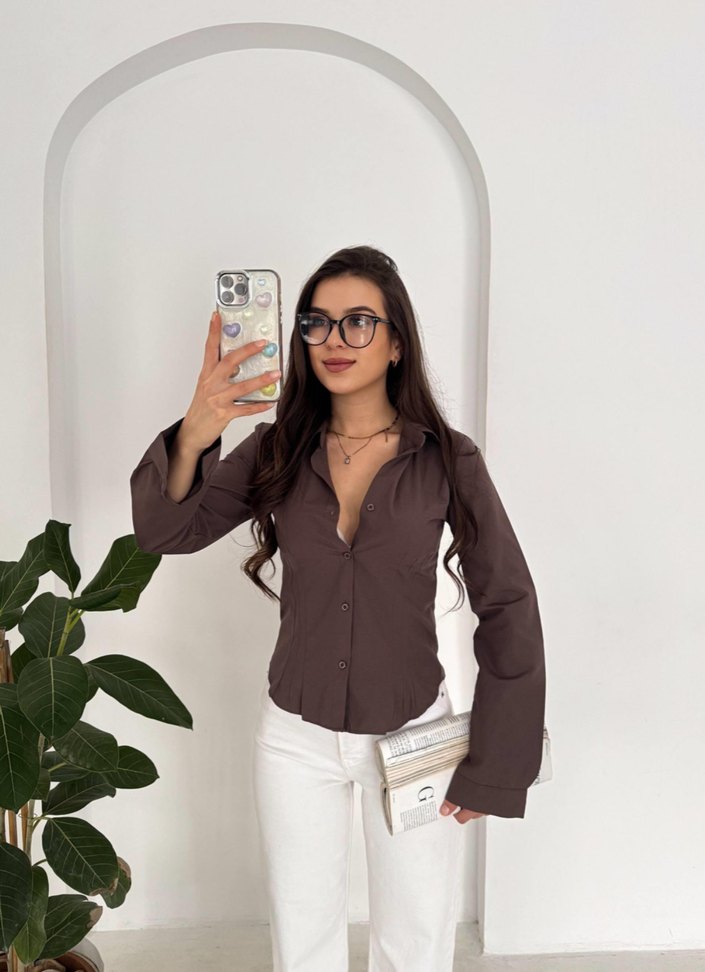 V Yaka Uzun Kollu Kadın Gömlek - Görsel 2