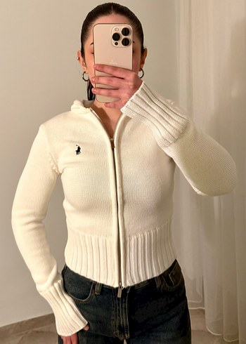 Beyaz Fermuarlı Örgü Kadın Kazak - Görsel 2