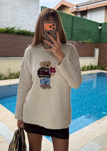 Desenli Oversize Triko Kadın Kazak - Görsel 2