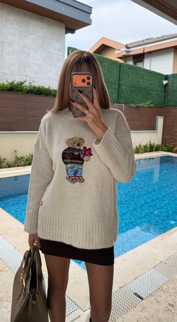 Desenli Oversize Triko Kadın Kazak - Görsel 2