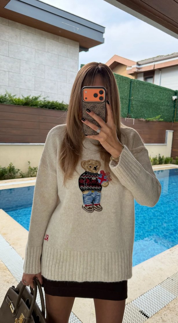 Desenli Oversize Triko Kadın Kazak - Görsel 4