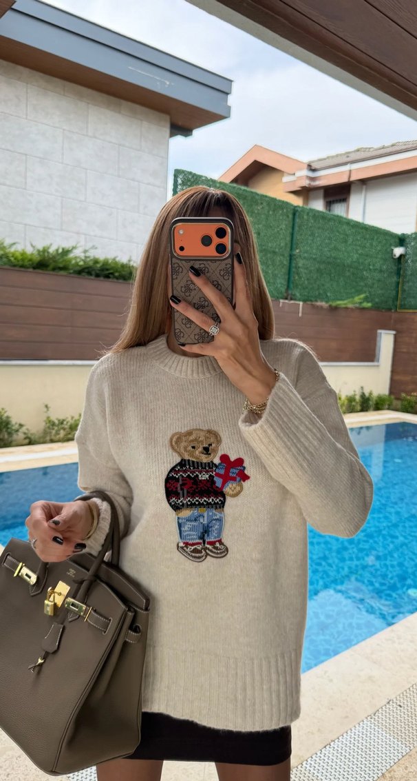 Desenli Oversize Triko Kadın Kazak - Görsel 3