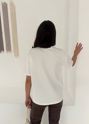 Beyaz  Kısa Kollu Kadın Tişört - Görsel 3