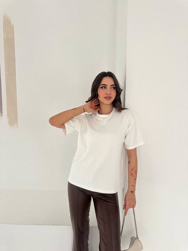Beyaz  Kısa Kollu Kadın Tişört - Görsel 2