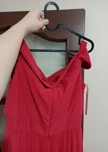 Klasik Kırmızı Uzun Kına Abiye Elbise - Görsel 7