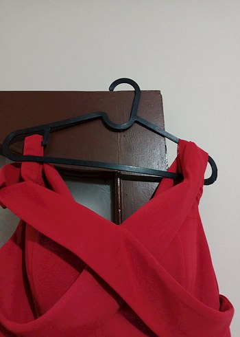 Klasik Kırmızı Uzun Kına Abiye Elbise - Görsel 6