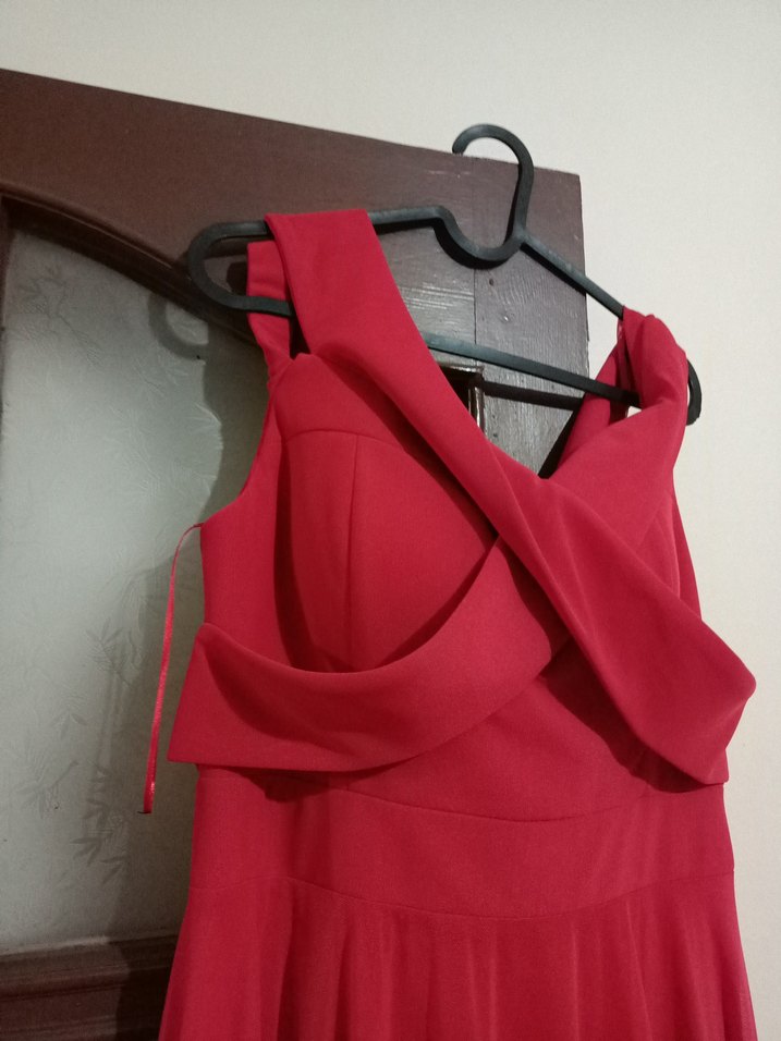 Klasik Kırmızı Uzun Kına Abiye Elbise - Görsel 5