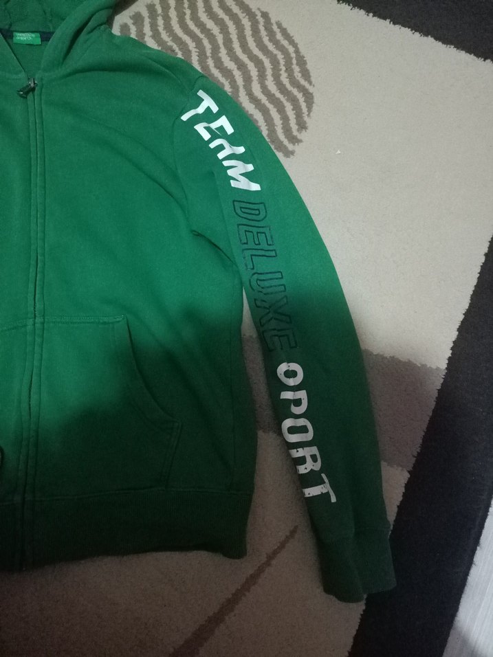 Benetton Erkek Çocuk Kapşonlu Yeşil Hırka - Görsel 3