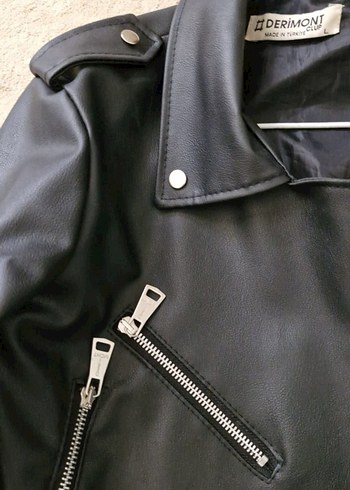 l Beden siyah Renk Derimod Kadın Biker Deri Ceket