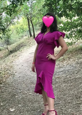 m Beden Pembe Drapeli Mini Kalem Elbise
