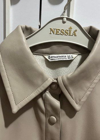 Stradivarius Bej Deri Kadın Gömlek Ceket