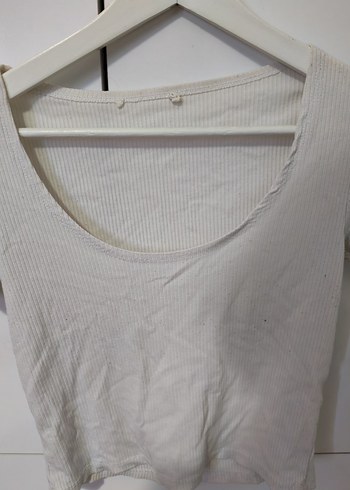 Beyaz Kısa Kollu Basic Crop Top - Görsel 2