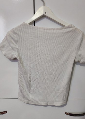 Beyaz Kısa Kollu Basic Crop Top - Görsel 3