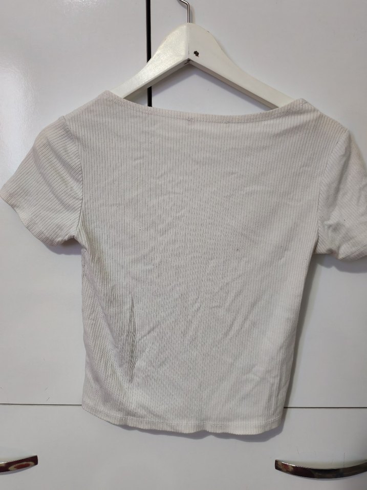 Beyaz Kısa Kollu Basic Crop Top - Görsel 3