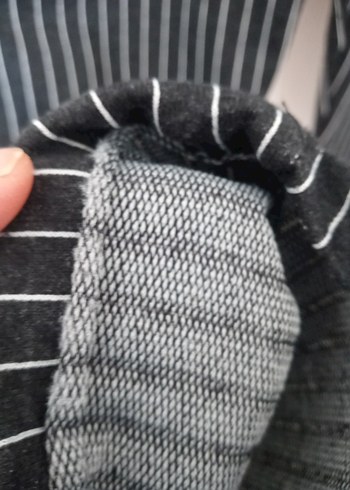 Gri Çizgili Büzgülü Rahat Kadın Pantolon - Görsel 2