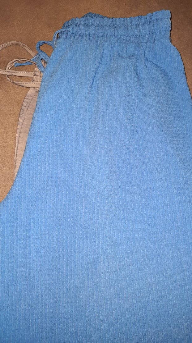 Mavi Piliseli Kadın Kumaş Pantolon - Görsel 2