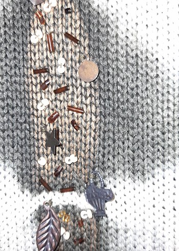 Gri Batik Desenli Kadın Triko Hırka - Görsel 3