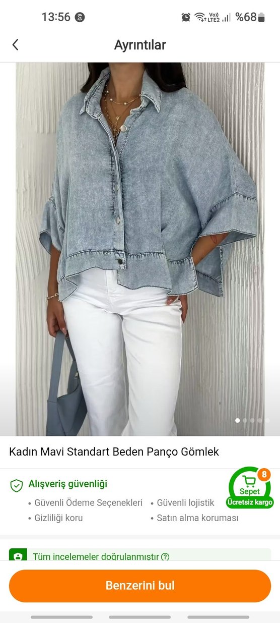 Mavi Bağlama Desenli Kısa Denim Gömlek - Görsel 3