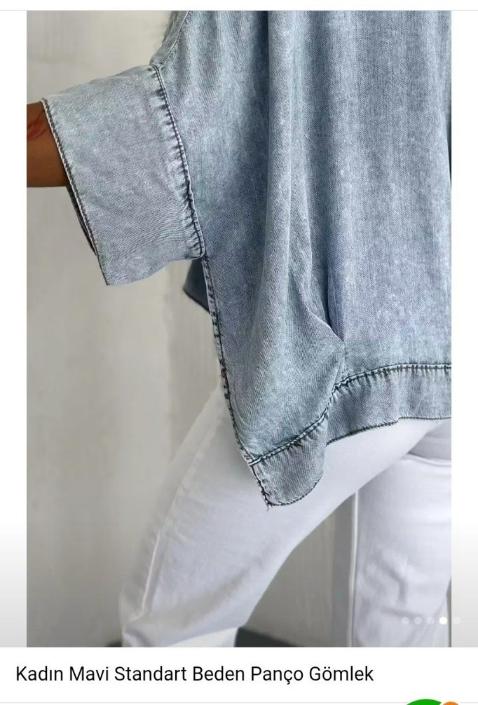 Mavi Bağlama Desenli Kısa Denim Gömlek - Görsel 4