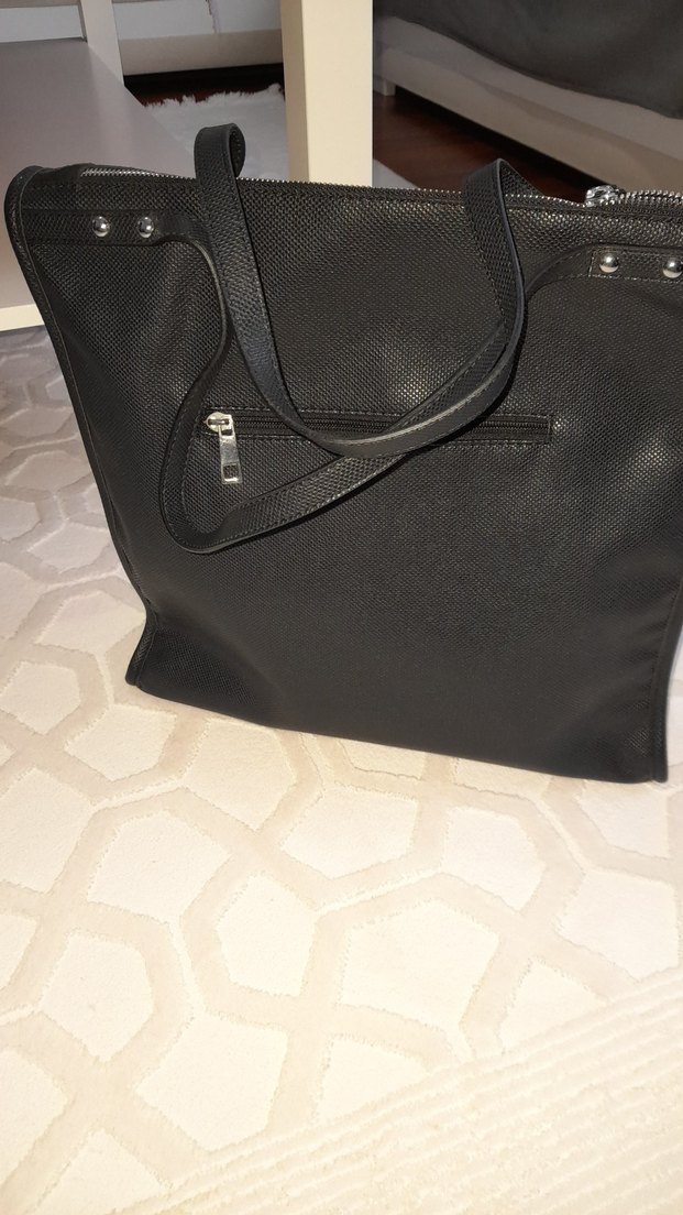 Siyah Süet Fermuarlı Gotik Kadın Çanta - Görsel 3