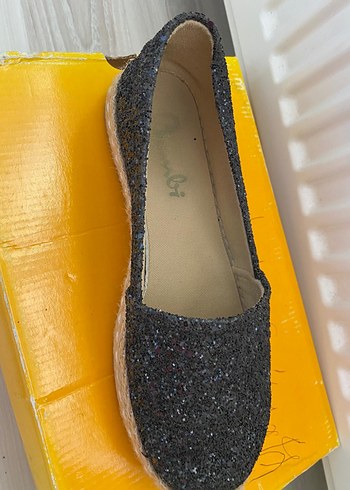 Bambi Parlak Siyah Espadril Slip On