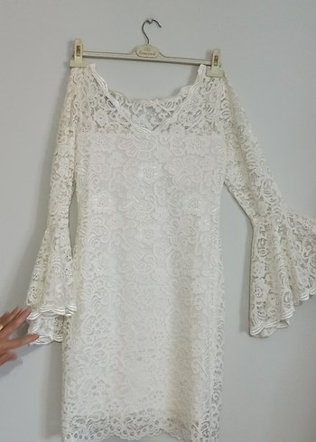 Dantel İşlemeli Beyaz Mini Abiye Elbise - Görsel 5