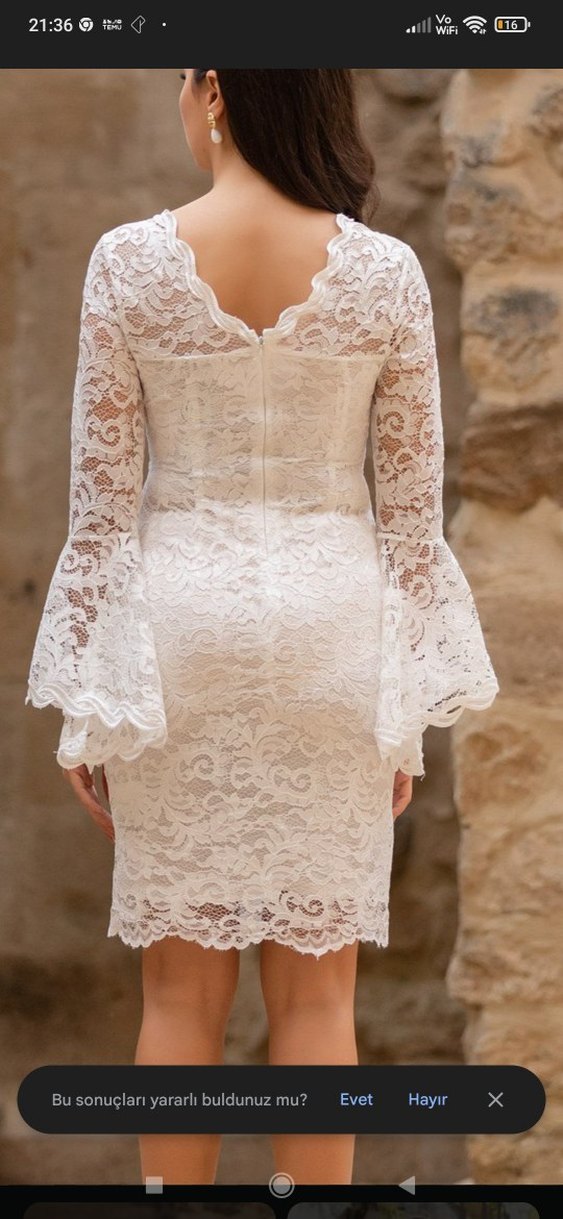 Dantel İşlemeli Beyaz Mini Abiye Elbise - Görsel 2