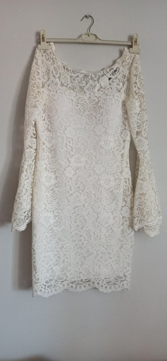 Dantel İşlemeli Beyaz Mini Abiye Elbise - Görsel 3