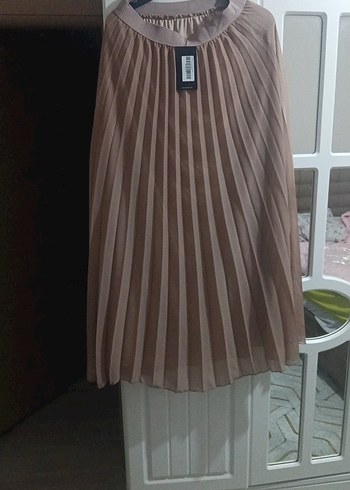 Bej Piliseli Midi Kadın Etek - Görsel 3