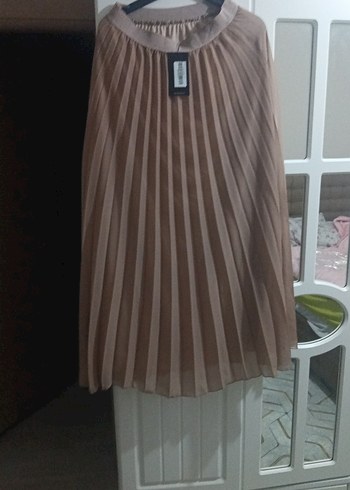 Bej Piliseli Midi Kadın Etek - Görsel 2